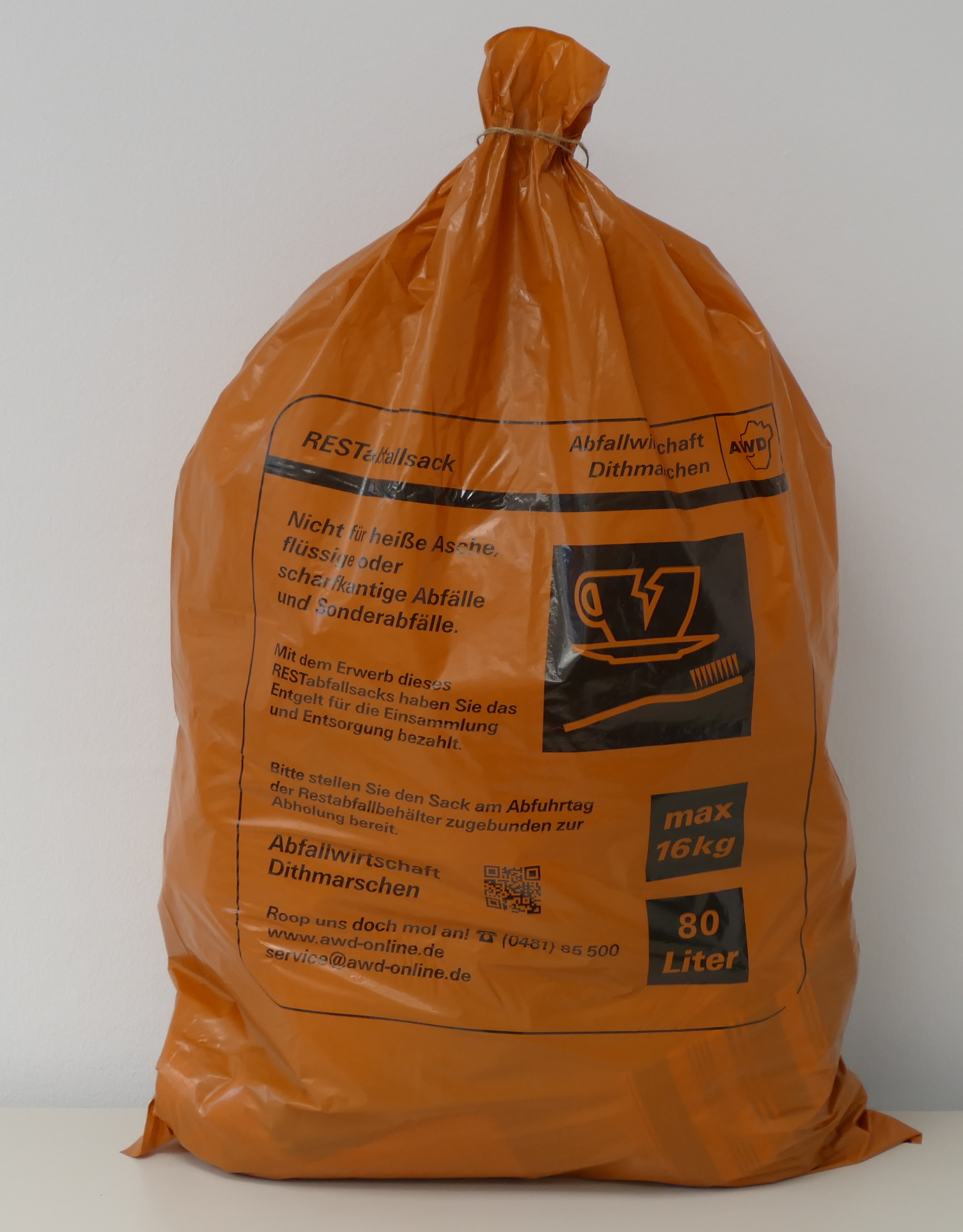60 Liter-Restabfallsack Orangener 60 Liter-Restabfallsack der AWD
