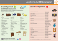 Plakat mit Auflistung von Gegenständen, die zum Sperrmüll gehören sowie denen, die nicht dazu zählen.
