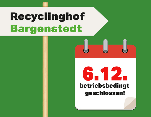 Schild Recyclinghof weist auf Kalenderblatt mit dem Datum 6.12.
