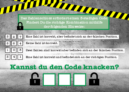 Karte zum Ausfüllen von Zahlencodes