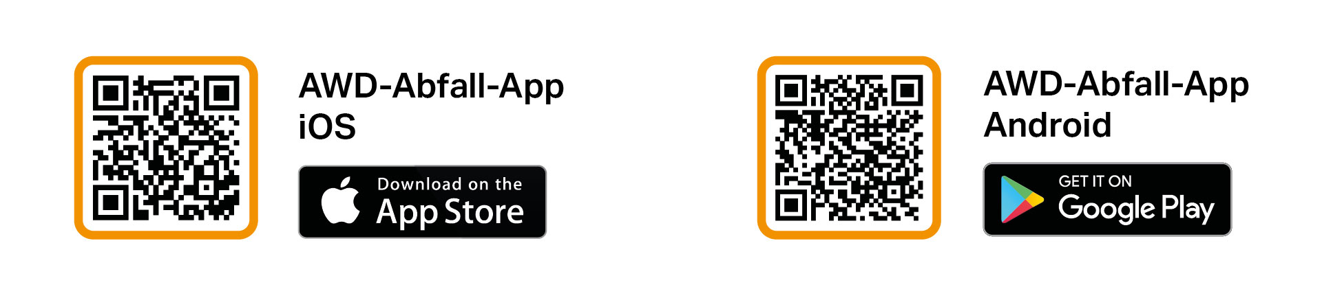 QR Codes zu den Stores der AWD Abfall-App